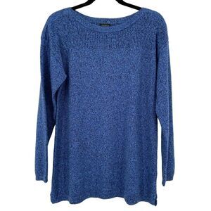 Talbots Long Sleeve Boat Neck Cotton Blend Tunic Sweater Blue Large